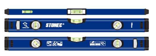 STONEC Alu. Spirit Level 3 vials -Milled Base - Magnetic 30 Cm