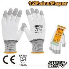 PU Gloves White/Grey XL INGCO
