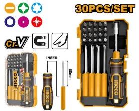 30 Pcs Interchangeable screwdriver and bits set INGCO