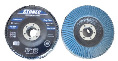 STONEC Flap Discs - Zirconia ZA- Steel , Stainless Steel - Good Removal Rate 115 x 22.22 mm - 4 1/2"