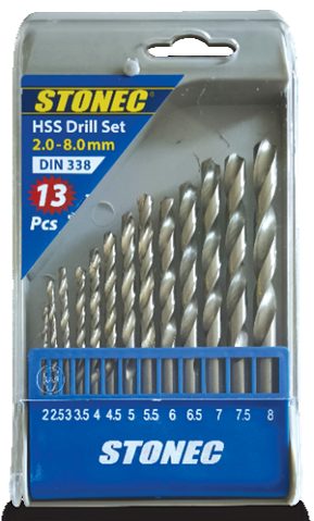 STONEC 13 Pcs-DIN 338 HSS Set - 2.0 to 8.0 mm -4241- Bright 2.0 To 8.0