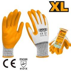 Nitrile Work Gloves White/Orange XL INGCO
